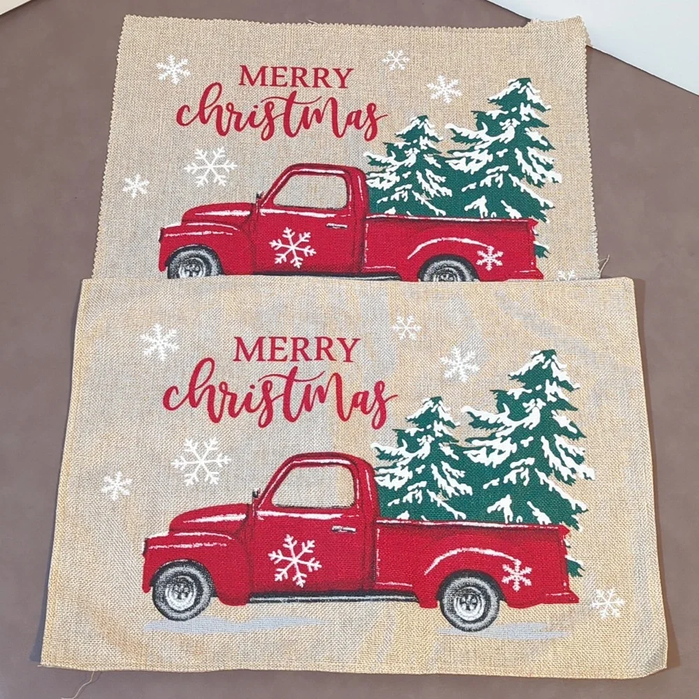 Stocking set of 2 Farm Fresh Christmas Trees and 2 Burlap Merry Christmas Pieces